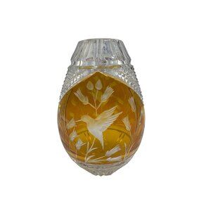 Julia Hand-Cut 24% Lead Crystal Amber Vase Featuring Hummingbird Design Poland